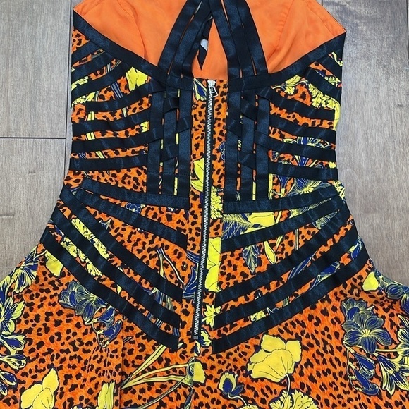 NWT French Connection Orange yellow floral Surf Island Silk Strappy Dress size 2 - Picture 11 of 14
